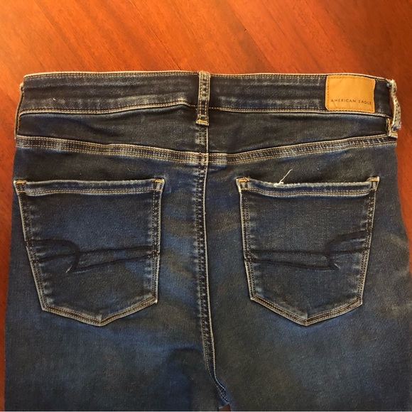 AMERICAN EAGLE Hi Rise Jeggings Dark Deconstructed 10 Short Next Level Stretch - Picture 6 of 8